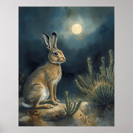 Wüsten-Jackrabbit unter dem Mond Poster (Vorne)