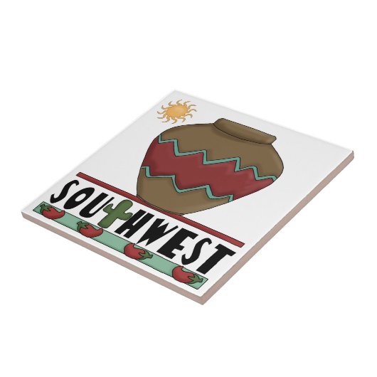 Wüsten-Kaktus, rote Chilis, Tonwaren - Südwesten Fliese (Seite)