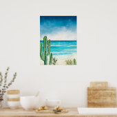 Wüsten-Kaktus-Strand-Meer-Landschaft Aquarell Poster (Küche)