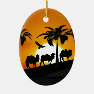 Wüsten-Kamele am Sonnenuntergang Keramik Ornament