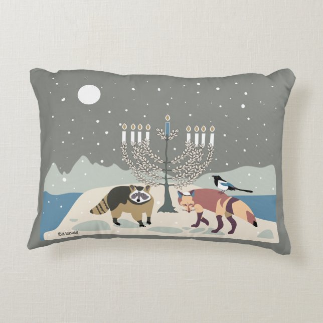 Wüsten-Leben CHANUKKA weises menorah mit Tieren Dekokissen (Rückseite)