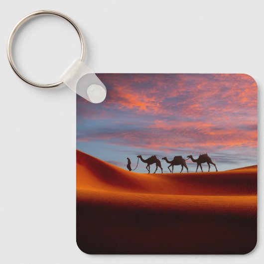 Wüsten | Mann und Kamele in den Sanddünen Schlüsselanhänger (Vorderseite)