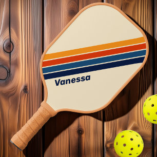 Wüsten-Retro-Regenbogen-Gestreift mit Namen Pickleball Schläger