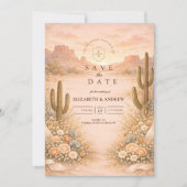 Wüsten-Rosé-Kaktus-Landschaft-Hochzeit Save The Date (Vorderseite)