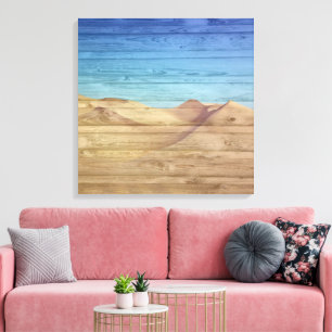 Wüsten-Sanddünen schöne blaue Himmel auf Holzkorn Leinwanddruck