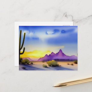 Wüsten-Sonnenaufgang-Szene-Aquarell-Postkarte Postkarte