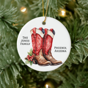 Wüsten-/Südwest-Cowboy-Santa-Weihnachtsstiefel Keramik Ornament
