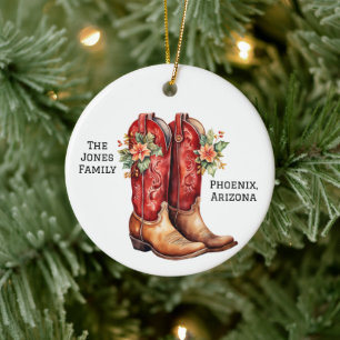 Wüsten-/Südwest-Cowboy-Weihnachtsstiefel Keramik Ornament
