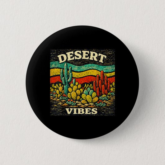 Wüsten-Vibes Retro-Kaktus-Design Outdoor Boho Button (Vorderseite)