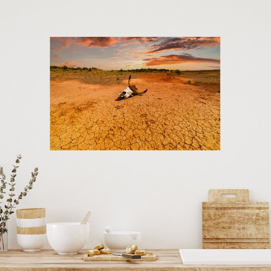Wüsten | Wüste mit Kuhschädel Poster (Küche)