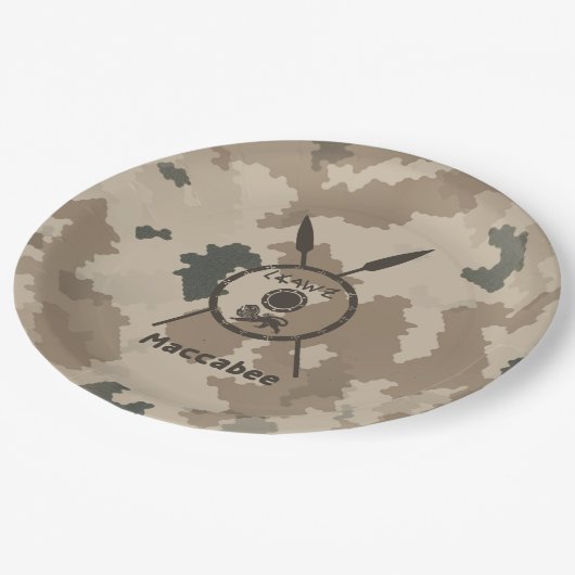 Wüstenabschirm und Speere Pappteller (Schrägansicht)