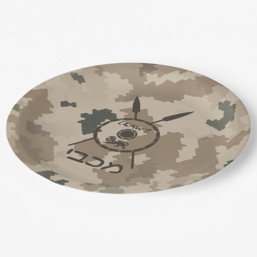 Wüstenabschirm und Speere Pappteller (Schrägansicht)