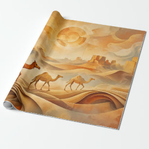 Wüstenaufgang Kamele Verschiebende Sanddünen  Geschenkpapier