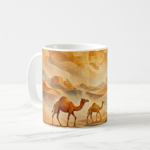 Wüstenaufgang Kamele Verschiebende Sanddünen Kaffeetasse
