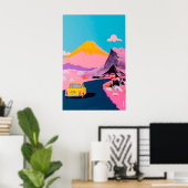 Wüstenautobahn-Kunstprint Gelbes Auto, Vulkan Poster (Heimbüro)