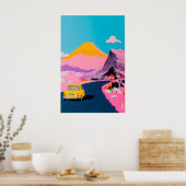 Wüstenautobahn-Kunstprint Gelbes Auto, Vulkan Poster (Küche)