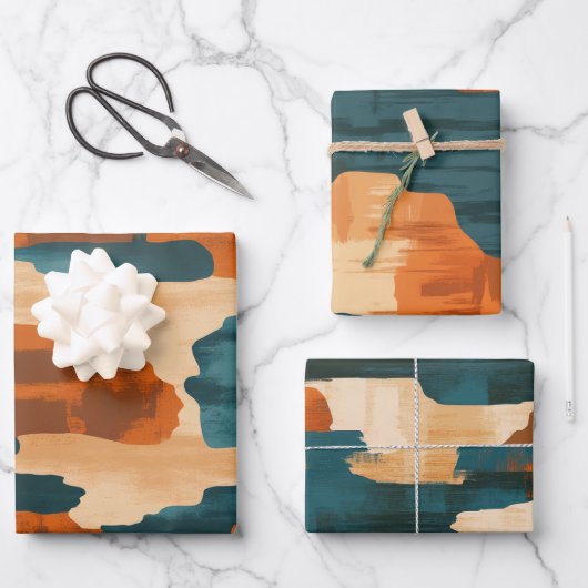 Wüstenblau und braun Abstrakter Western Geschenkpapier Set (Vorderseite)