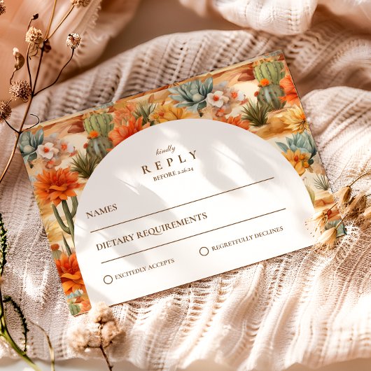 Wüstenblumen-Bogenhochzeit RSVP Karte