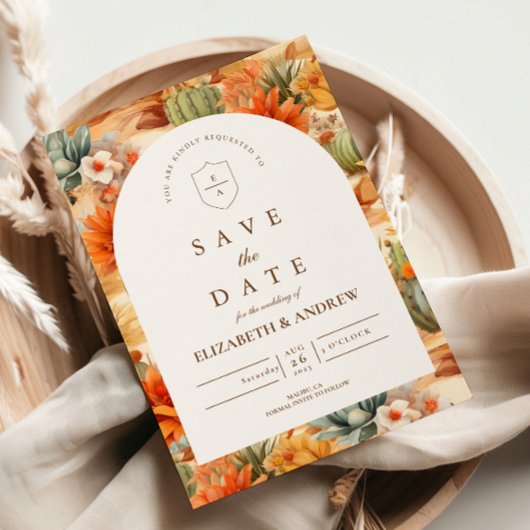 Wüstenblumen-Bogenhochzeit Save The Date