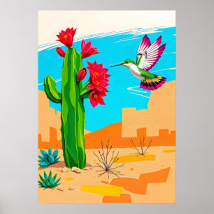 Wüstenblüte & Kolibri – Südwest Pop Art Poster