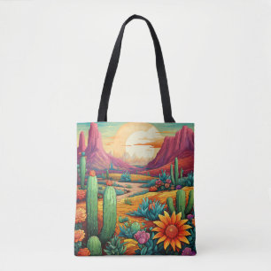 Wüstenblüte mit Kaktus und Blumen Tasche