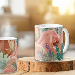 Wüstenblüten-Wasserfarbenlandschaft in Rosa Kaffeetasse