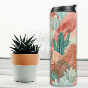 Wüstenblüten-Wasserfarbenlandschaft in Rosa Thermosbecher