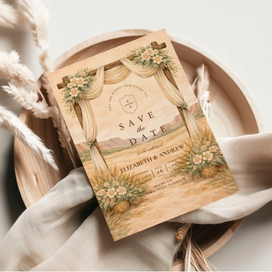 Wüstenbogen-Hochzeit im Western-Stil Save The Date