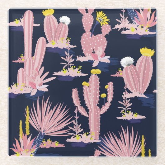 Wüstenchic: Pastel Cactus Bloom Glasuntersetzer (Vorderseite)