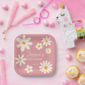 Wüstendusche boho pink Retro Baby Brust Pappteller (Party)