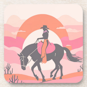 Wüstenflüge mit Cowgirl beim Reiten ihres Pferdes Getränkeuntersetzer