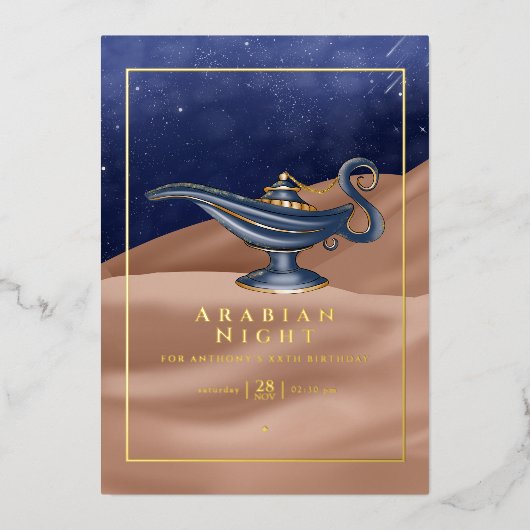 Wüstenfoil Arabian Birthday Foil Einladung (Vorderseite)