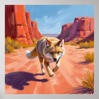 Wüstenfuchs mit lebendiger Canyonlandschaft Poster