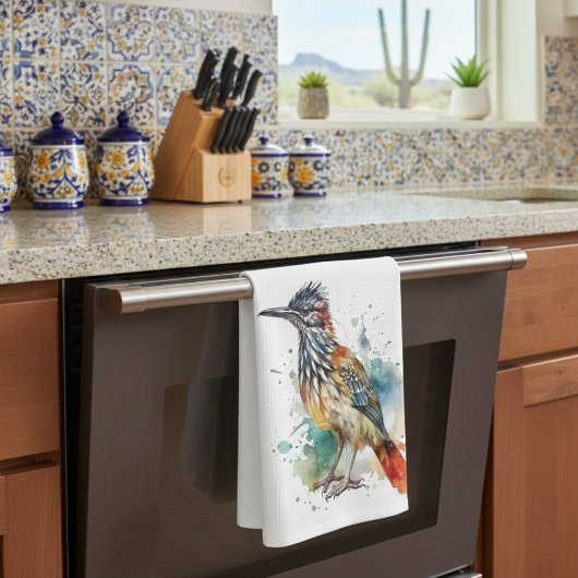 Wüstengeist, Roadrunner in Wasserfarbe Geschirrtuch