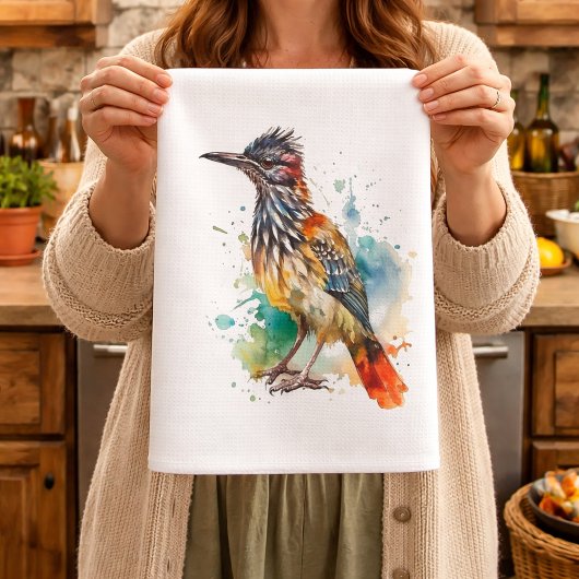 Wüstengeist, Roadrunner in Wasserfarbe Geschirrtuch