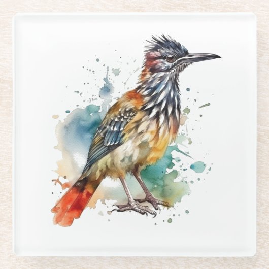 Wüstengeist, Roadrunner in Wasserfarbe Glasuntersetzer (Vorderseite)