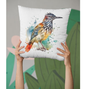 Wüstengeist, Roadrunner in Wasserfarbe Kissen