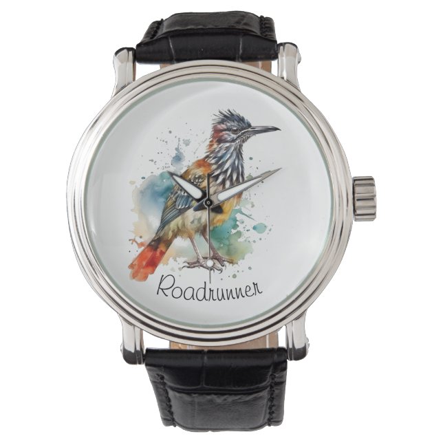 Wüstengeist, Roadrunner in Wasserfarbe, kundenspez Armbanduhr (Vorderseite)