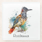 Wüstengeist, Roadrunner in Wasserfarbe, kundenspez Glasuntersetzer (Vorderseite)