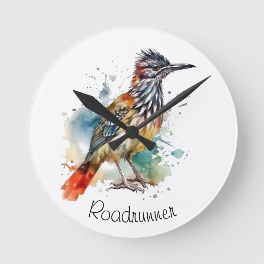 Wüstengeist, Roadrunner in Wasserfarbe, kundenspez Runde Wanduhr (Vorderseite)