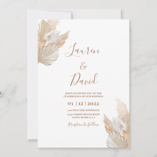Wüstenhochzeit Pampas Grass Einladung (Vorderseite)