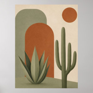 Wüstenkaktus & Agave Minimalistische Wandkunst Poster