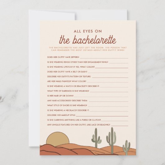 Wüstenkaktus Bach alle Augen auf der Bride Game Ca Einladung (Vorderseite)