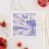 Wüstenkaktus Blaue weiße Landschaft Yucca Monogram Serviette (Beispiel)