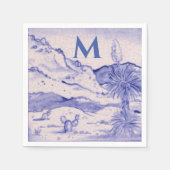 Wüstenkaktus Blaue weiße Landschaft Yucca Monogram Serviette (Vorderseite)