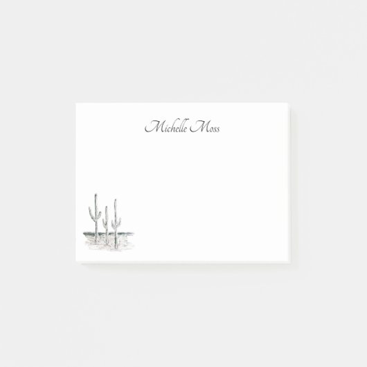 Wüstenkaktus Botanischer Schwarz-weiß Post-it Klebezettel (Vorderseite)