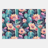 Wüstenkaktus große blumengeschmückte Blume nahtlos Geschenkpapier Set (Vorderseite)