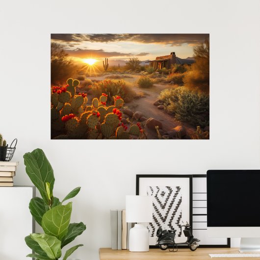 Wüstenkaktus in Bloom AI Art | Fotorealistisch Poster (Heimbüro)