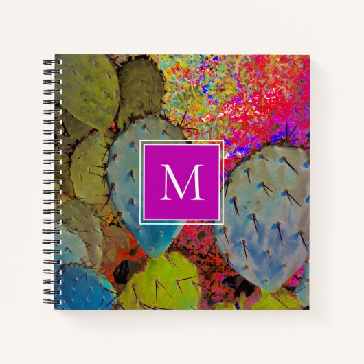 Wüstenkaktus Monogram Prickly Pear Lila Green Notizblock (Vorderseite)