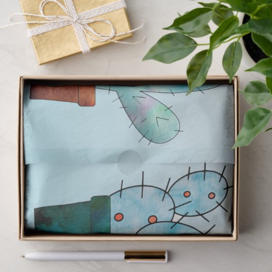 Wüstenkaktus Pflanze Aquarellfarben Seidenpapier (Geschenk)